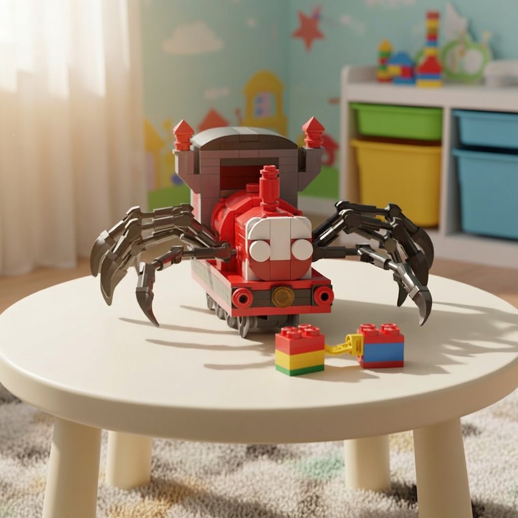 Modelo de Trem Choo-Choo Charles Thomas Trem Aranha 262PCS Blocos de Montar Brinquedos Infantis MOC Tijolos Jogo de