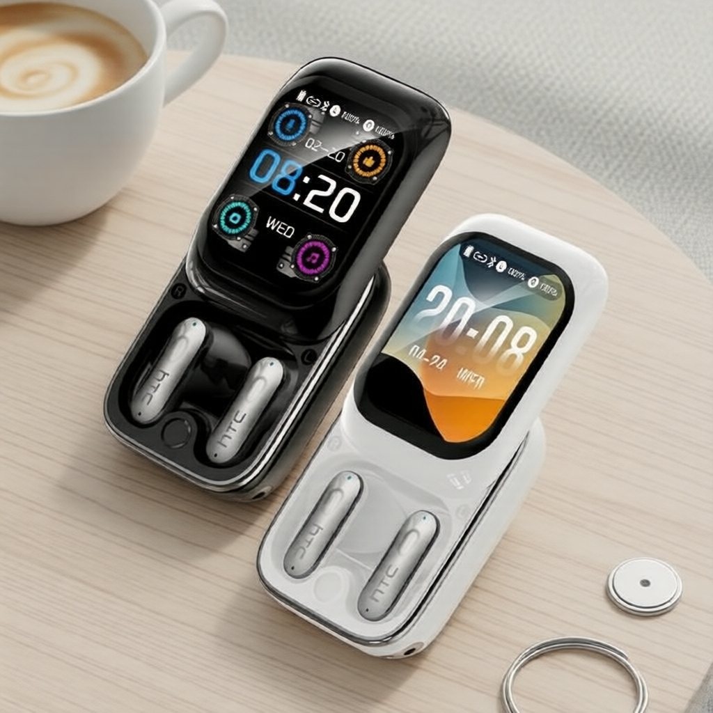 Fones de Ouvido Bluetooth HTC NE48 AI 6.0 com Tradução, Controle por Gestos e Bateria de 48H Sem Fio