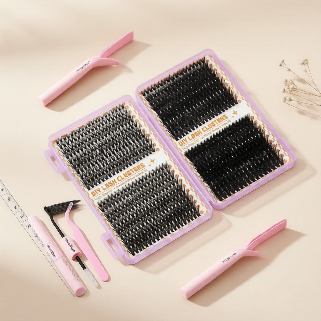 Kit de Extensão de Cílios em 800 Clusters com Comprimentos Mistos 9-16 mm, Volume Natural, Cola e Ferramentas para