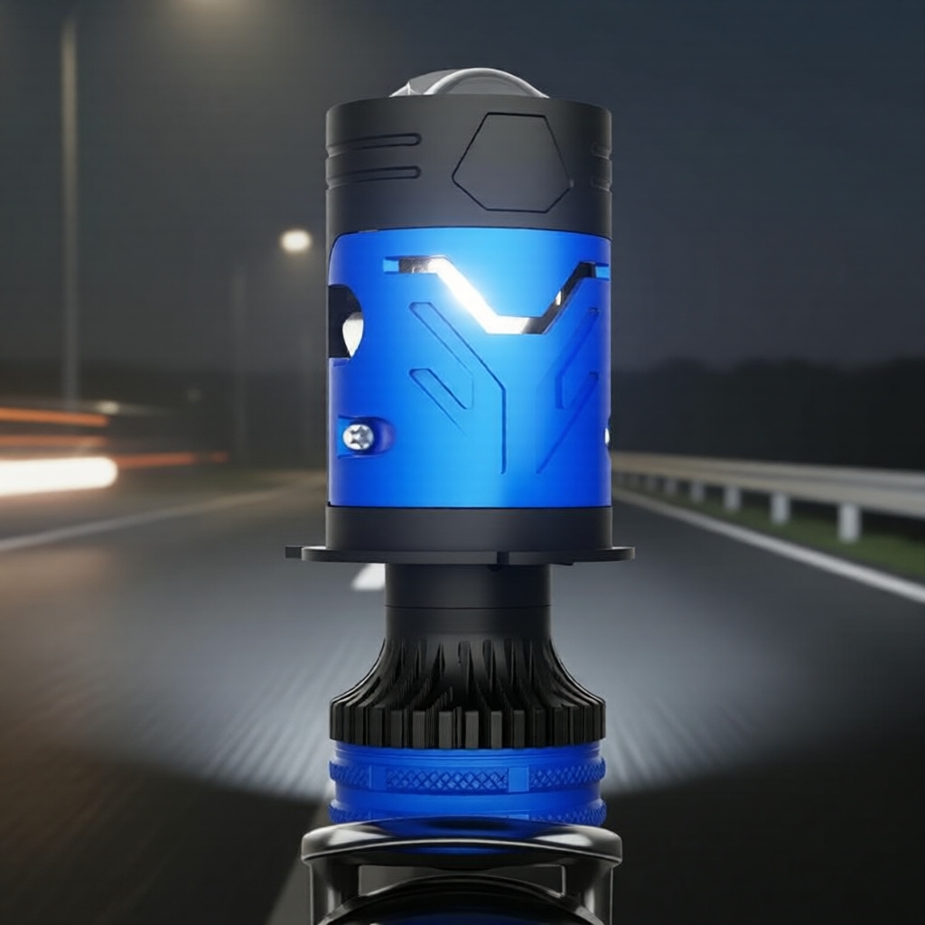 Farol de LED H4 6500K 12V com Lente Projetora, Ventilador Turbo, Resistente à Água, Lâmpada Mini