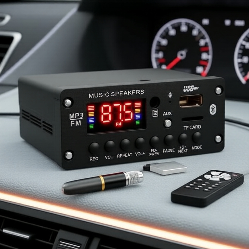 Placa Amplificadora Bluetooth de Dois Canais 2x25W com Display 6-18V para Projetos de Auto Falantes de Automóveis