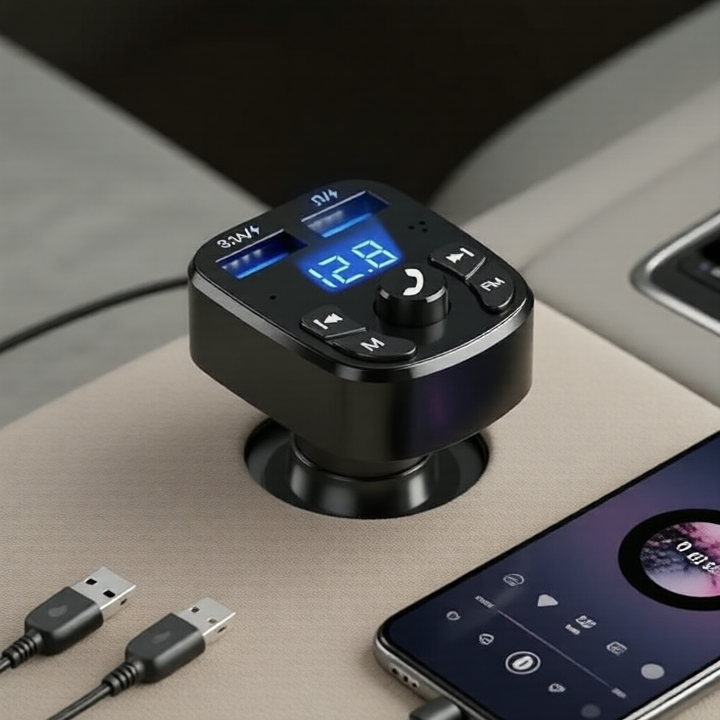Reprodutor de MP3 para carro com carregador USB duplo, transmissor FM 5.0 e kit de carro com pendrive USB