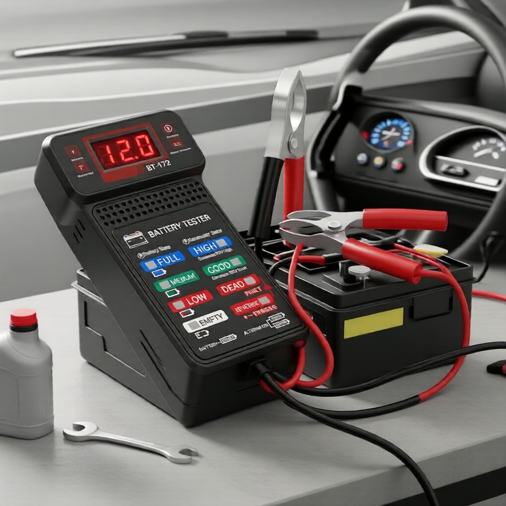 Medidor de Bateria Automotiva 12V com Display LED e Garras Jacaré | Ferramenta de Diagnóstico Profissional