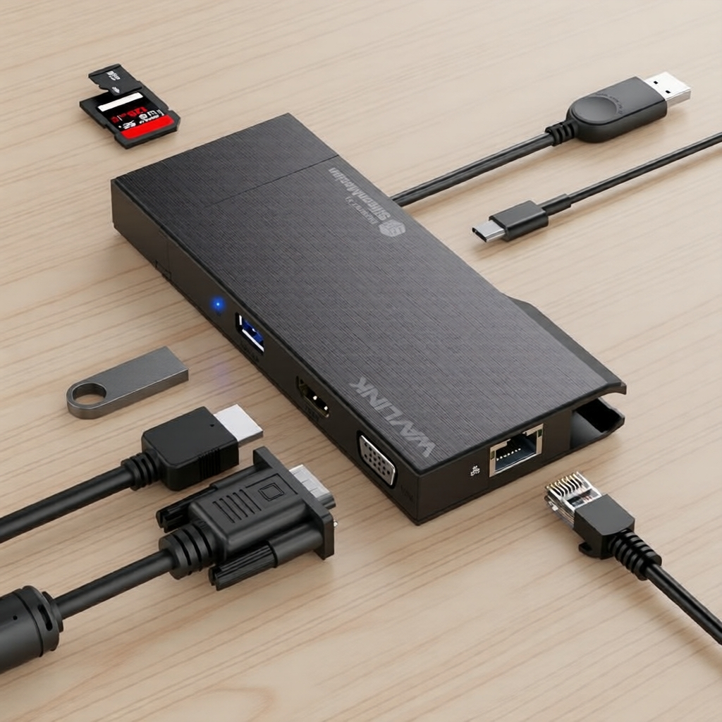 Wavlink Hub USB 9-em-1: HDMI 4K, VGA, USB 3.0 5Gbps, Leitor SD/TF, RJ45 para Mac/Windows/Android