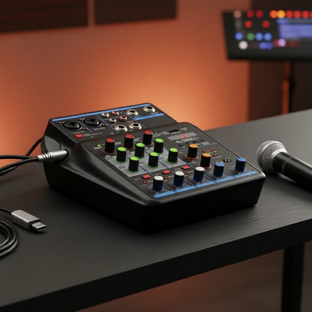 Console de Misturador de DJ Bluetooth 4 Canais com USB, 48V Phantom Power e Monitor
