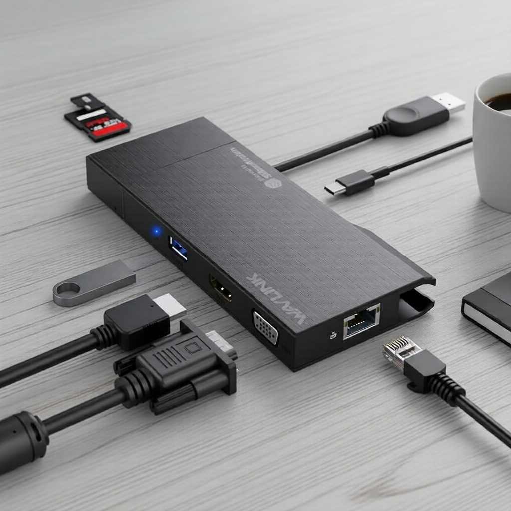 Wavlink 9-em-1 Hub USB-C: HDMI 4K, VGA, USB 3.0 5Gbps, Leitor de Cartão SD/TF, Ethernet RJ45 para Mac/Windows/Android
