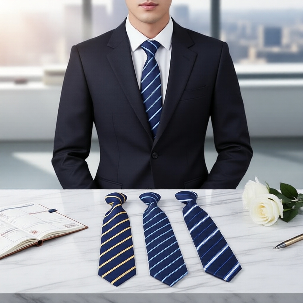 Conjunto de 3 Gravatas Masculinas com Listras e Zíper, 8 cm, para Casamento, Festa, Negócios e Entrevista