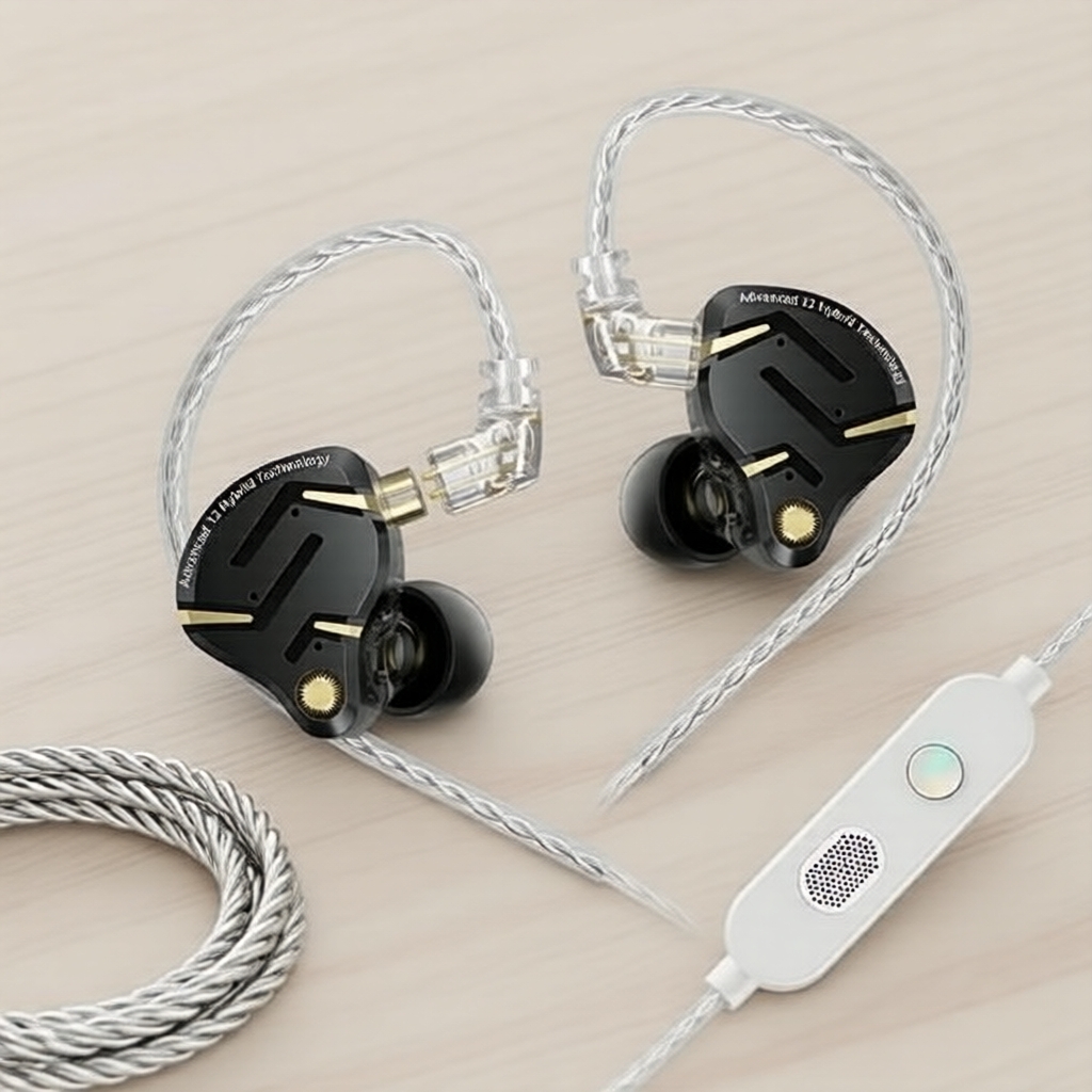 Fones de Ouvido Intra-Auriculares KZ ZS12 PRO 2 6 Drivers Híbridos: 5BA+1DD, Com Fio, Som HiFi para Audiófilos e Gamers