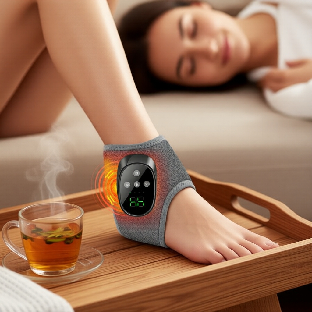 Massageador Elétrico de Pés e Tornozelos com Vibração, 4 Níveis de Calor e Controle de Temperatura, 1800mAh para Alívio