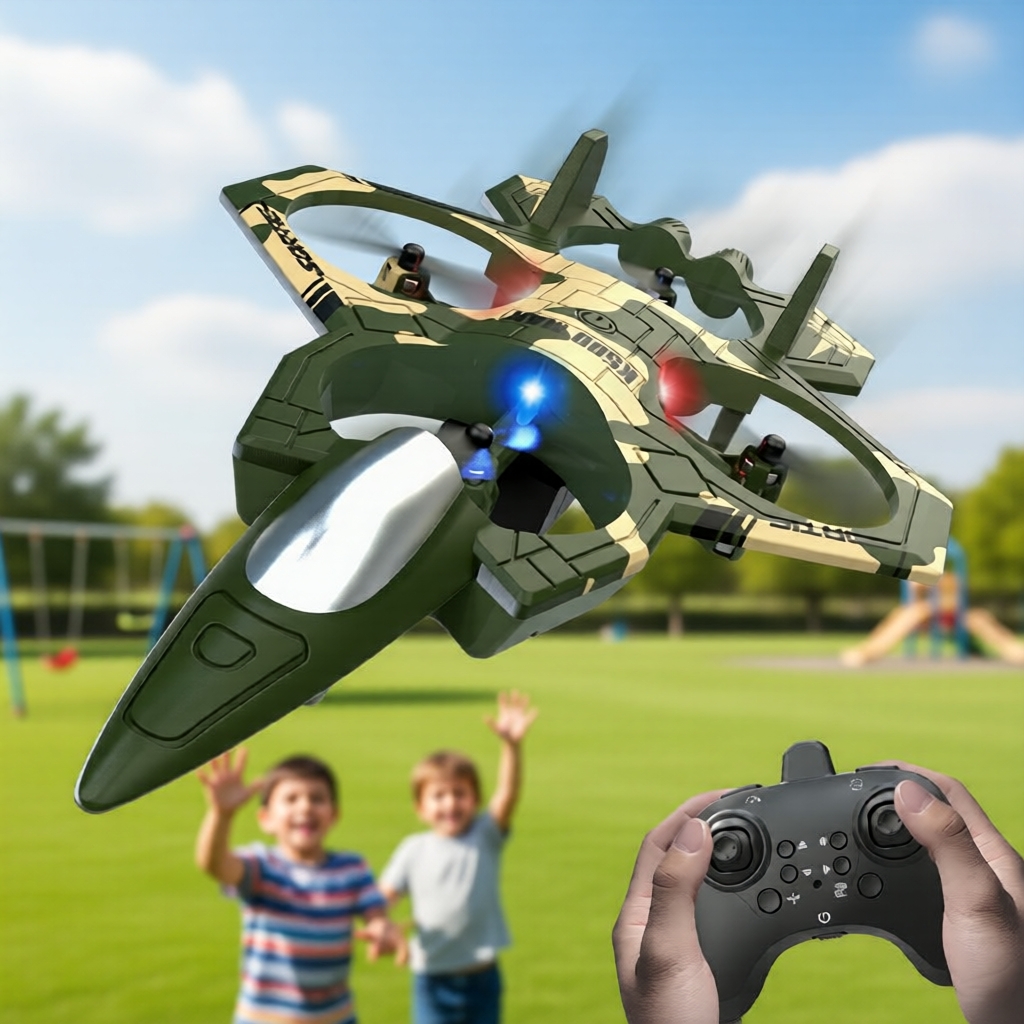 K500 MAX RC Caça Avião-Drone Quadcopter 2.4G, Luzes LED, Voo Estabilizado em Altura, Acrobacias de Rolagem, Presente