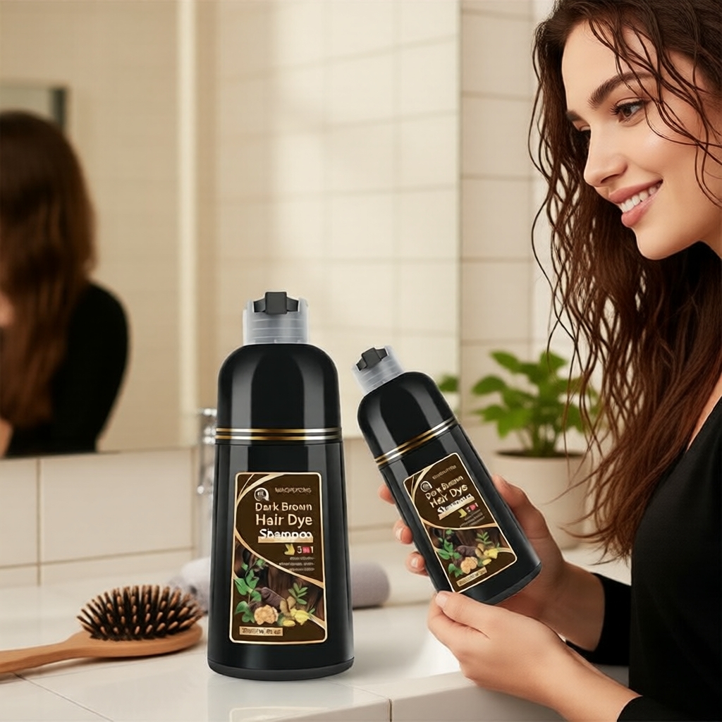 Shampoo Tonalizante 3 em 1 500ml: Castanho Escuro, Castanho Avelã e Preto com Ginseng e Gengibre
