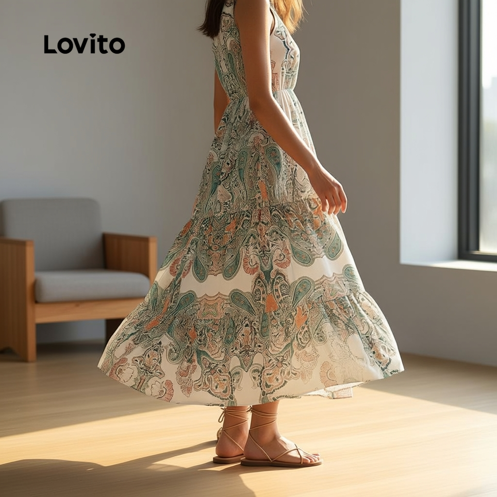Lovito Refine Vestido Boho para Mulheres LBL30075 em Oferta na Shopee