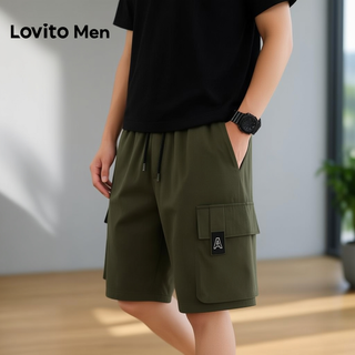 Lovito Shorts Casuais para Homens com Bolso Verde Militar Primavera Verão LNE122150 em Oferta na Shopee