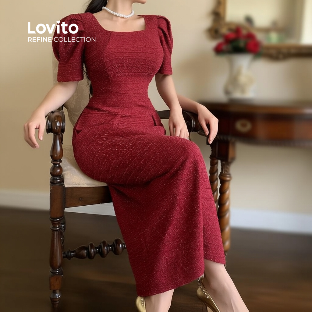 Lovito Refine Vestido Feminino Elegante Estilo Chinês Vermelho Jacquard Cheongsam Qipao Primavera/Verão LR23E094 em Oferta na Shopee