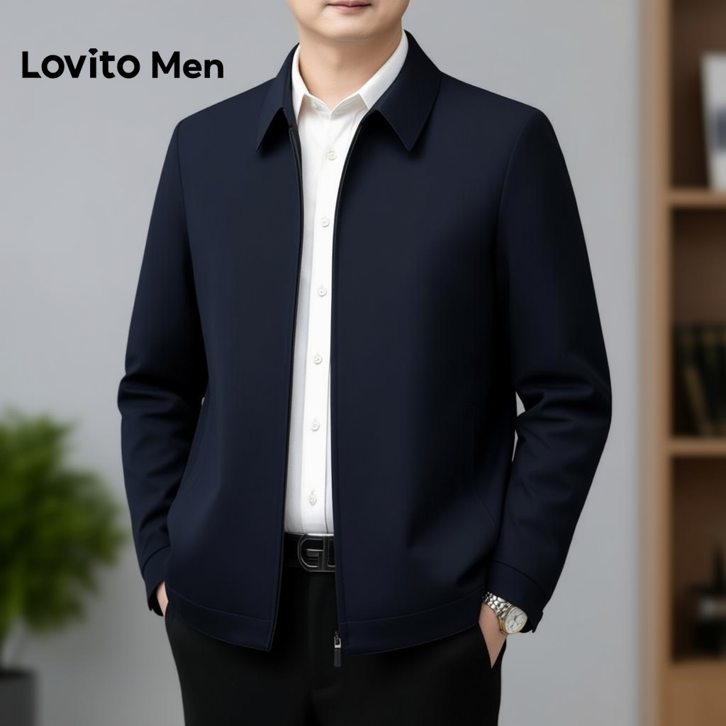 Lovito Casaco Masculino com Zíper Elegante para Inverno Azul-marinho Blazer para Homens LNE122170 em Oferta na Shopee