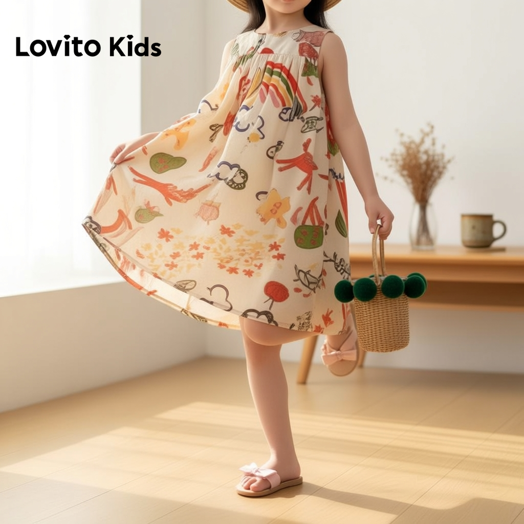 Lovito Vestido Infantil Delicado Primavera Verão Menina LNL123256 em Oferta na Shopee