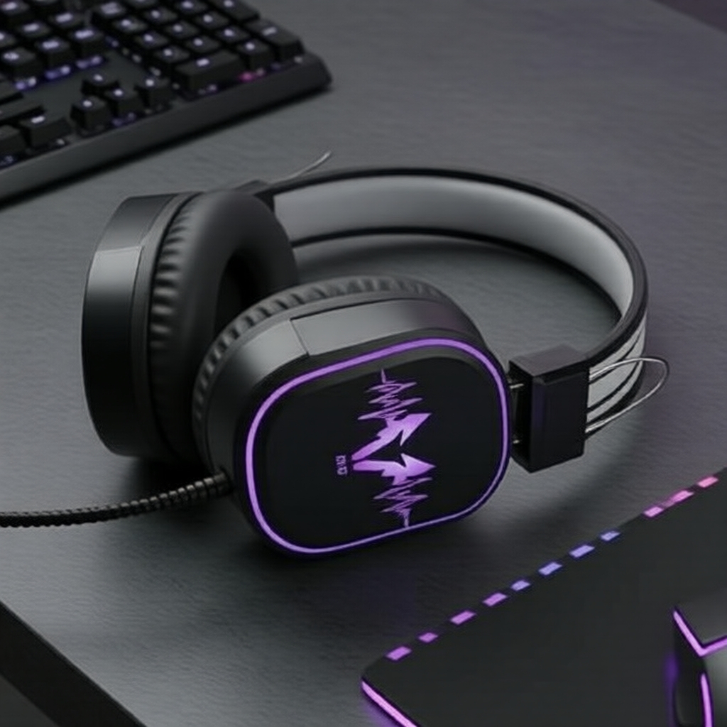 Fones de ouvido com fio DS-100 Pretos, headset gamer com luzes RGB, subwoofer de graves profundos, áudio estéreo HiFi,