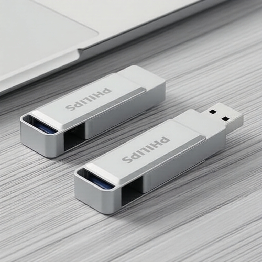 Philips OTG USB-C & USB-A Pen Drive Rotativo Prata Cinza Interface Dupla Portátil