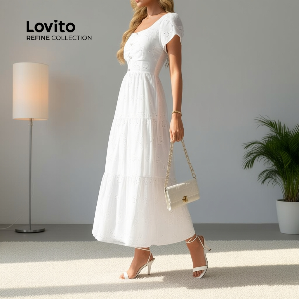 Vestido Feminino Branco com Recortes, Estilo Evangélico Elegante, Primavera Verão LR23L165 em Oferta na Shopee