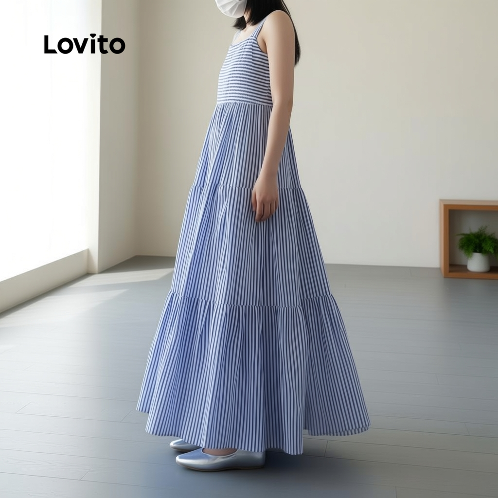 Lovito Vestido Casual Feminino com Estampa Azul para Primavera/Verão LBL30101 em Oferta na Shopee