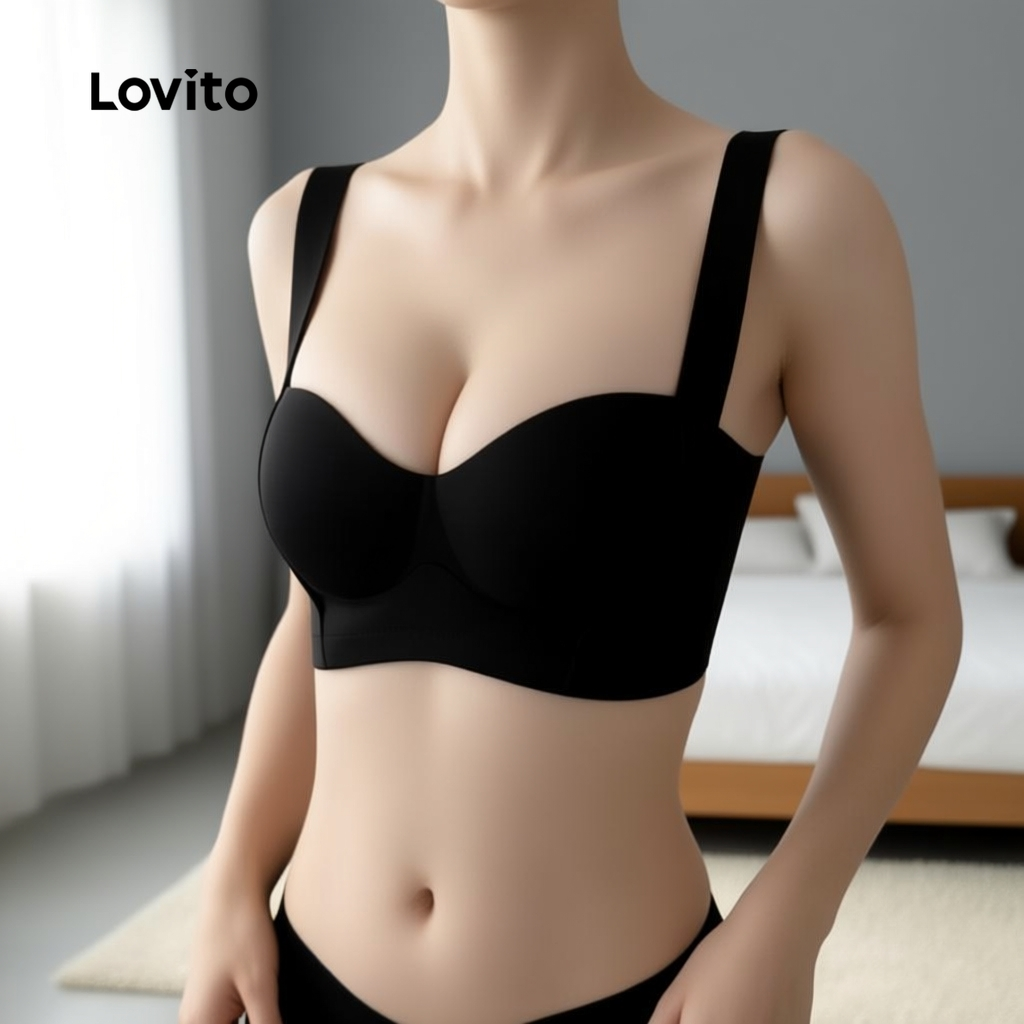Lovito Sutiã Elegante com Bojo 3D Ajustável Sem Arame Anti-Queda e Toque Suave Push Up Feminino LNE121187 em Oferta na Shopee