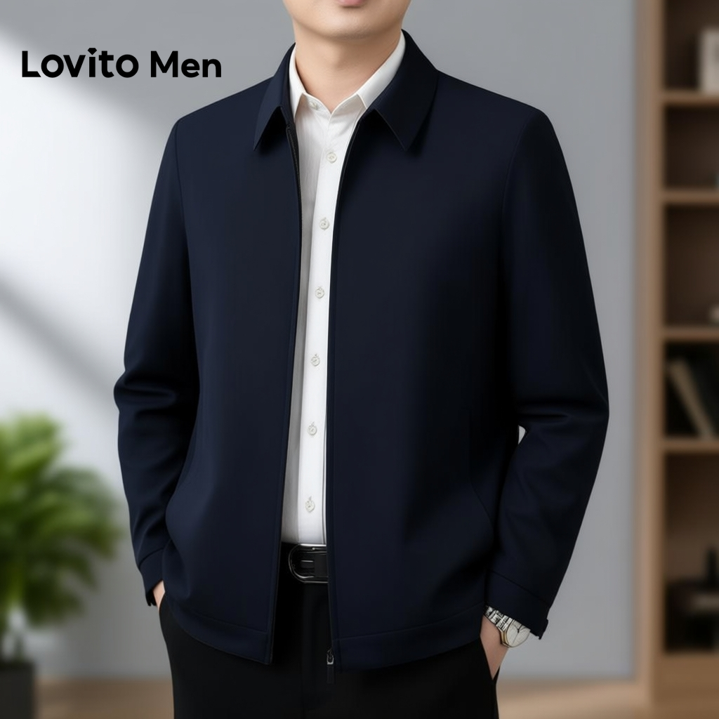 Lovito Casaco Masculino com Zíper Elegante para Inverno Azul-marinho Blazer para Homens LNE122170 em Oferta na Shopee