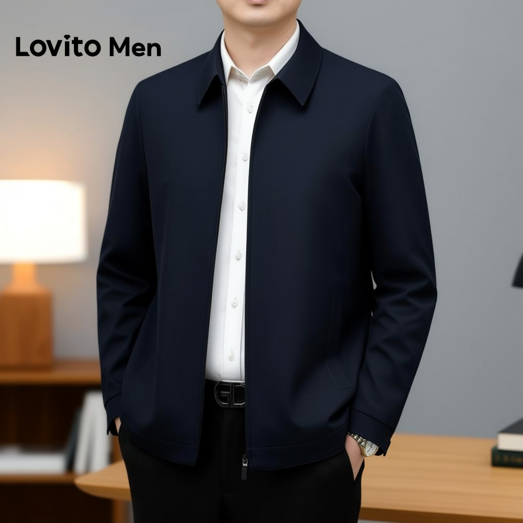 Lovito Casaco Masculino com Zíper Elegante para Inverno Azul-marinho Blazer para Homens LNE122170 em Oferta na Shopee