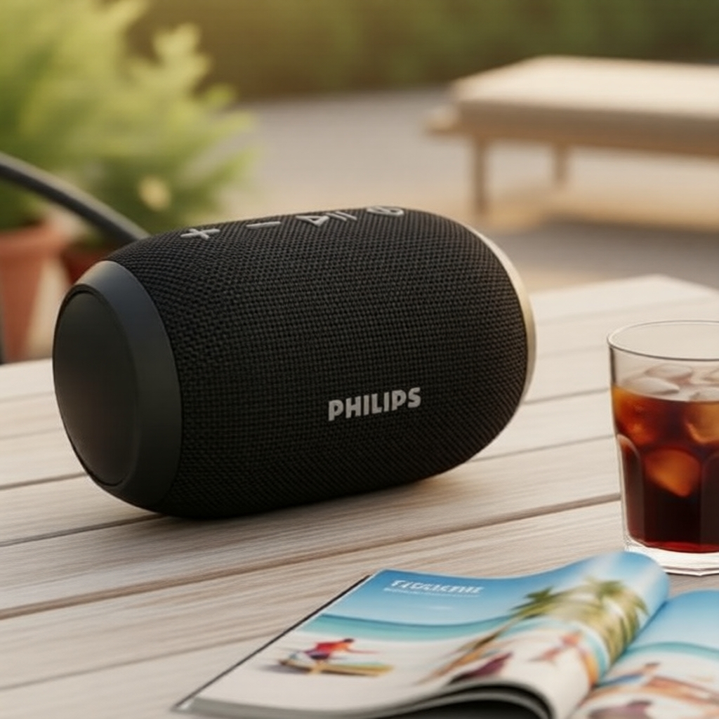 Philips TAS3209 Alto-falante portátil à prova d'água, soundbar Bluetooth para ambientes externos, microfone integrado