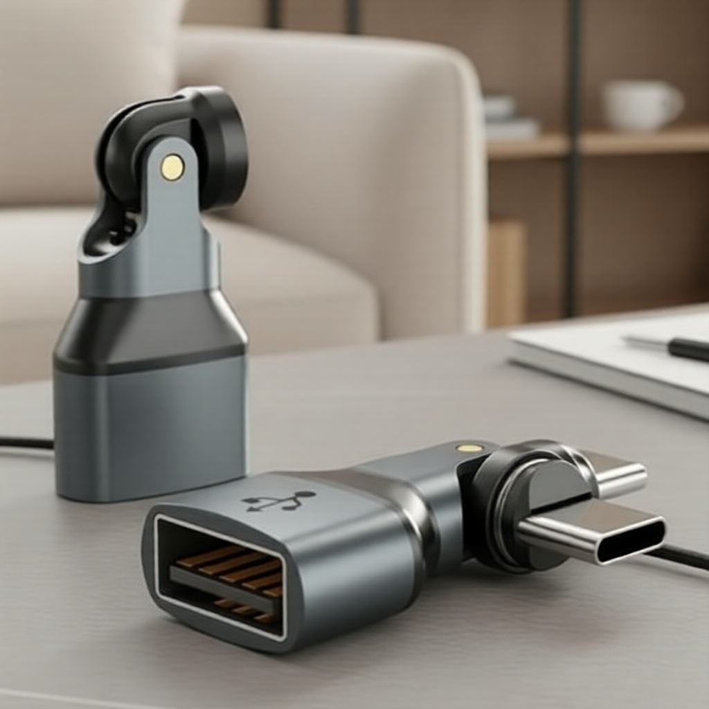 Fonken 540° Adaptador magnético OTG USB-A fêmea para macho Tipo-C 3A com 9 pinos para celular e laptop