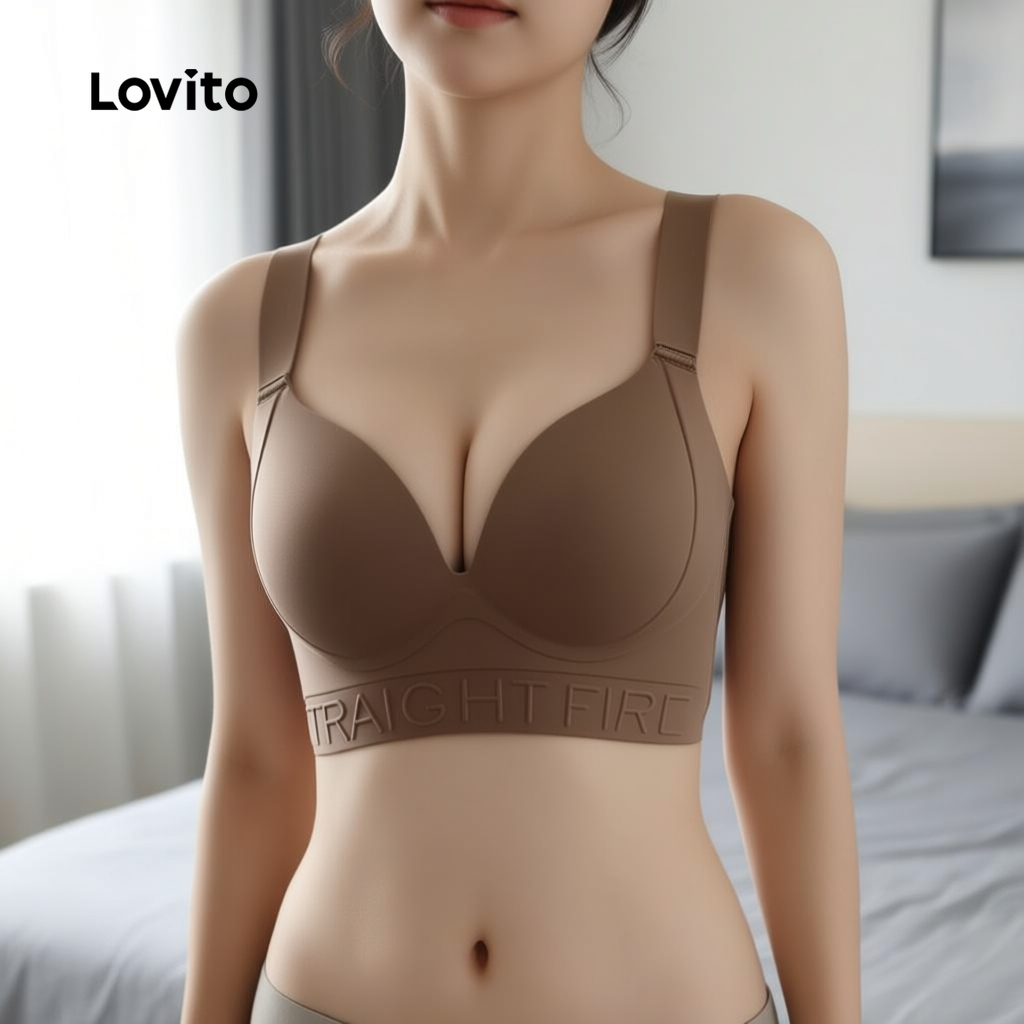 Lovito Sutiã Casual Copo 3D Antideslizante Ajustável Sem Arame Push Up Macio para Mulheres LNE121180 em Oferta na Shopee