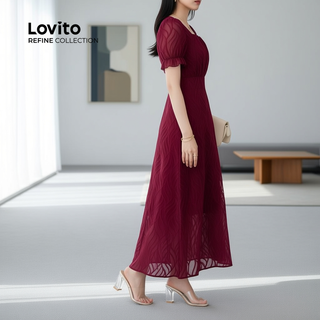 Lovito Refine Vestido Elegante Para Festa Evangélica Primavera/Verão Vermelho Zíper Duplo LR23E063 em Oferta na Shopee