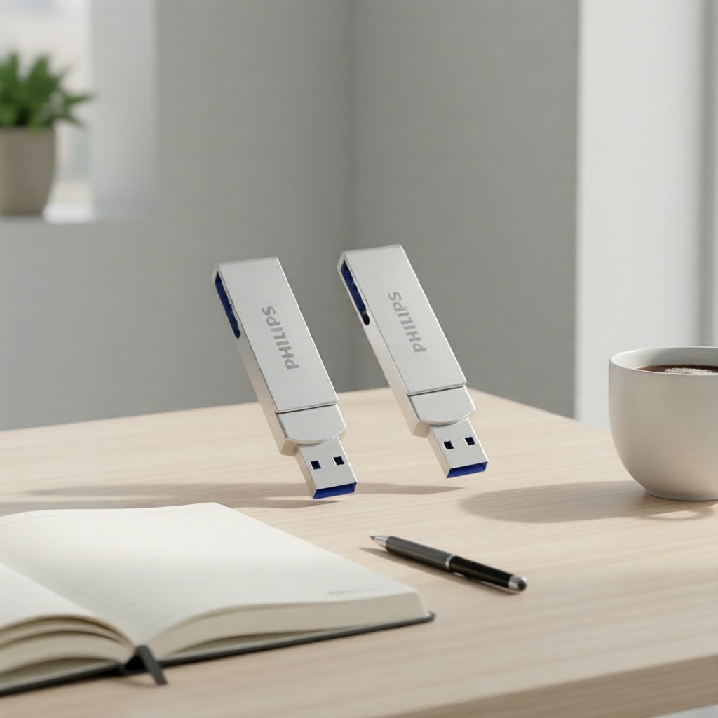 Philips Pen Drive USB 3.2 de Alta Velocidade 16GB-256GB Design Metálico Giratório para Laptop