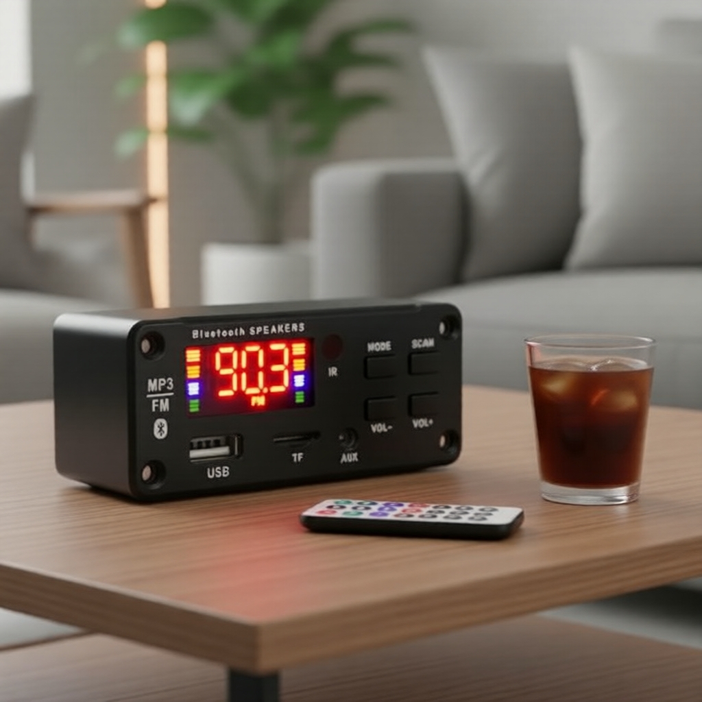 Placa amplificadora Bluetooth classe D 6 V-12 V 1-2 A, controle remoto, cabos de energia e alto-falante, caixa de