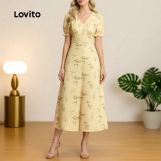 Lovito Vestido Feminino Longo Amarelo Claro Com Zíper E Corpete Ideal Para Primavera Verão LBL30253 em Oferta na Shopee