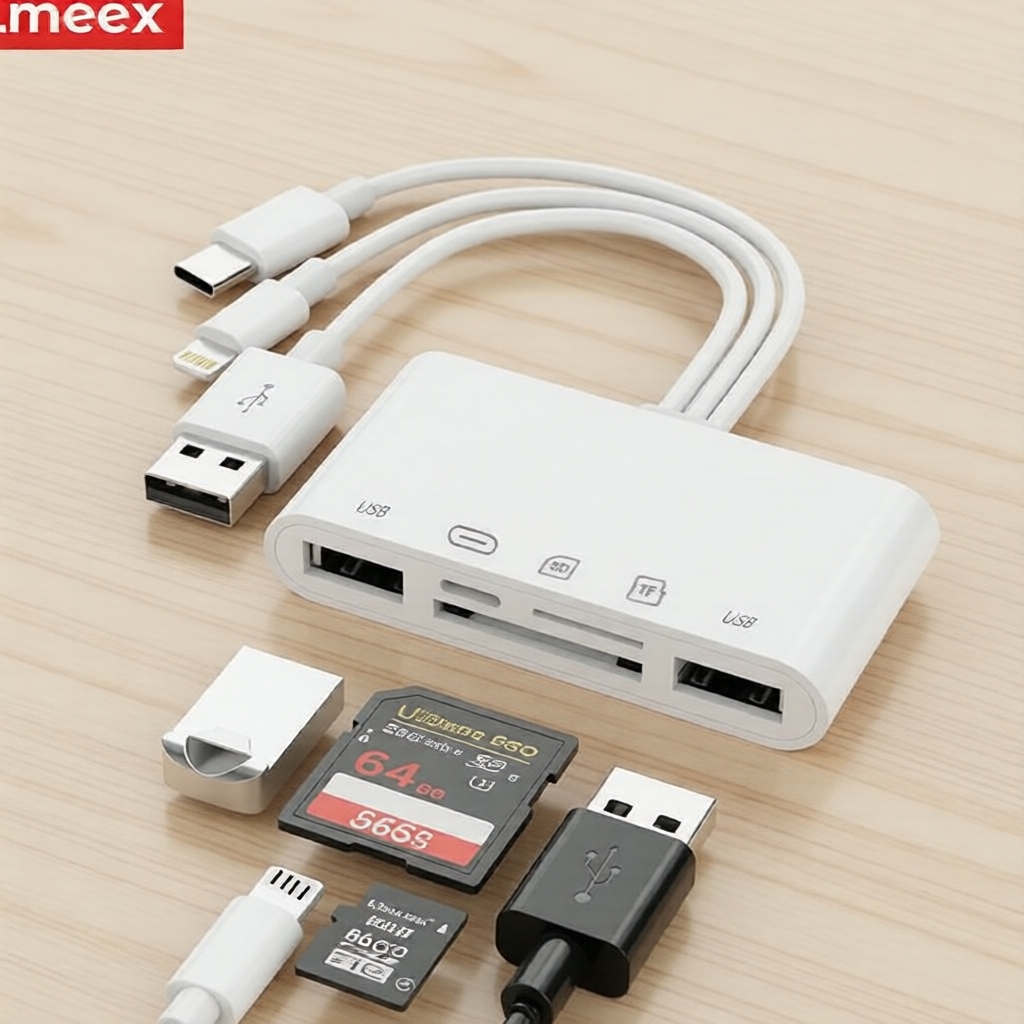 Leitor de cartões 5 em 1 Multi-Port, SD/TF, adaptador VGA para Type-C para iPhone, iPad, MacBook