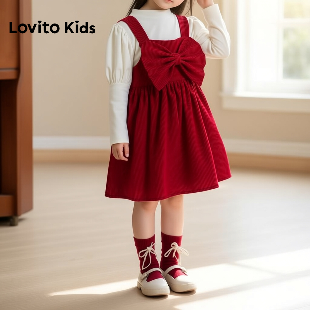 Lovito Refine Vestido Encantador Infantil com Laço para Menina em Vermelho LNL123266