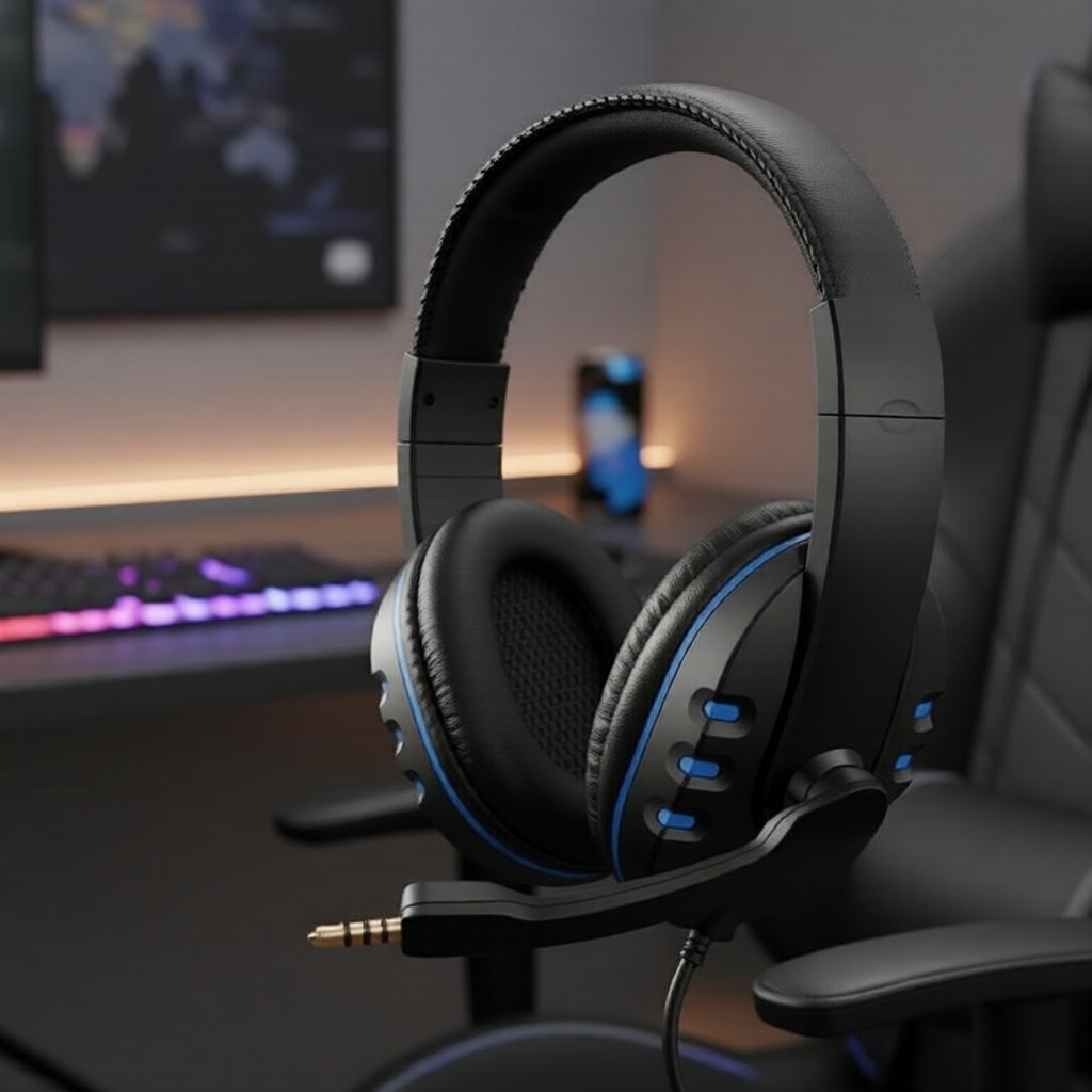 Fones de ouvido com fio GL-7900 com conector de 3,5 mm, graves profundos, RGB e headset gamer para laptops e reuniões