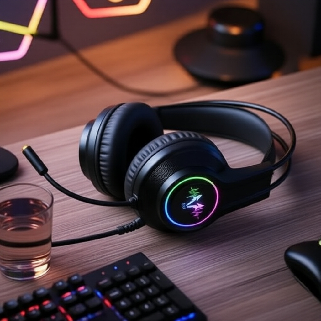 Fone de ouvido gamer com fio ITLY H200 LED com microfone, cancelamento de ruído, graves profundos, som estéreo Hi-Fi
