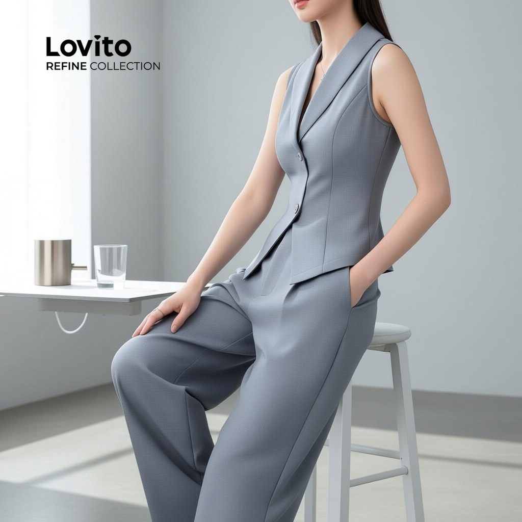 Lovito Refine Blusas ou Calças Sofisticadas com Botão para Primavera/Verão Conjunto Cinza Feminino LR21A057 em Oferta na Shopee