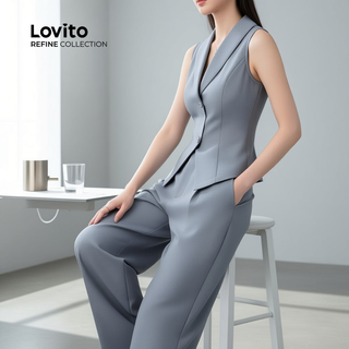 Lovito Refine Blusas ou Calças Sofisticadas com Botão para Primavera/Verão Conjunto Cinza Feminino LR21A057 em Oferta na Shopee