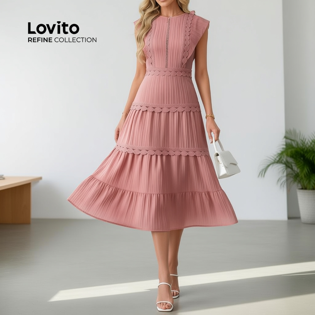 Vestido feminino elegante com babados LR23L074 em Oferta na Shopee