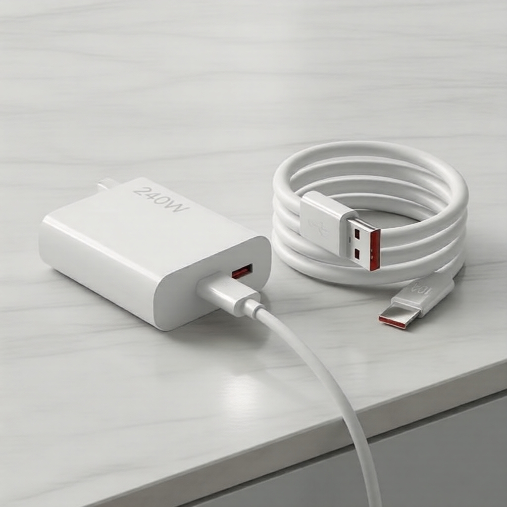 Carregador USB de 240W Ultra-Rápido + Cabo USB-C 6A para Smartphones