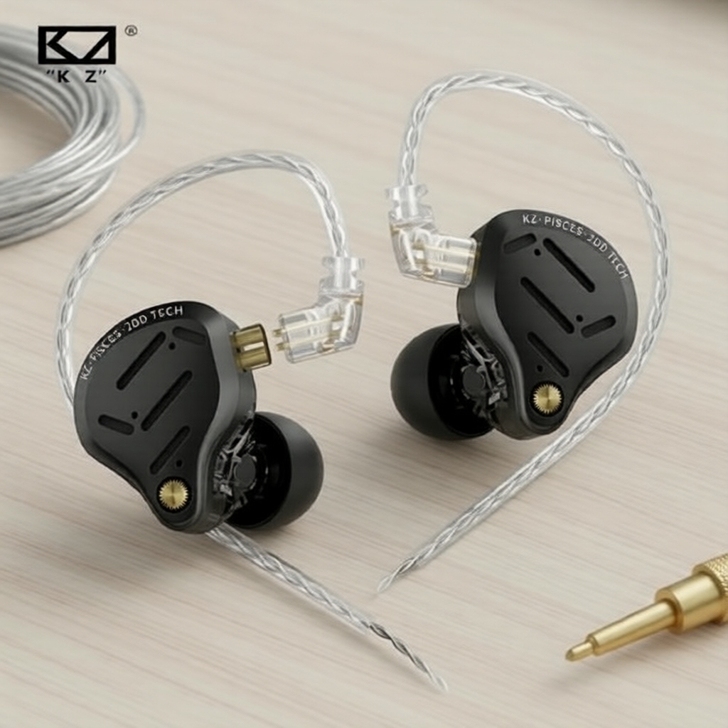 KZ Pisces 2DD Fones de Ouvido HiFi: Fones de Ouvido Intra-Auriculares Gamer com Fio Ajustável e Cabo 2Pinos 3,5mm/Type-C