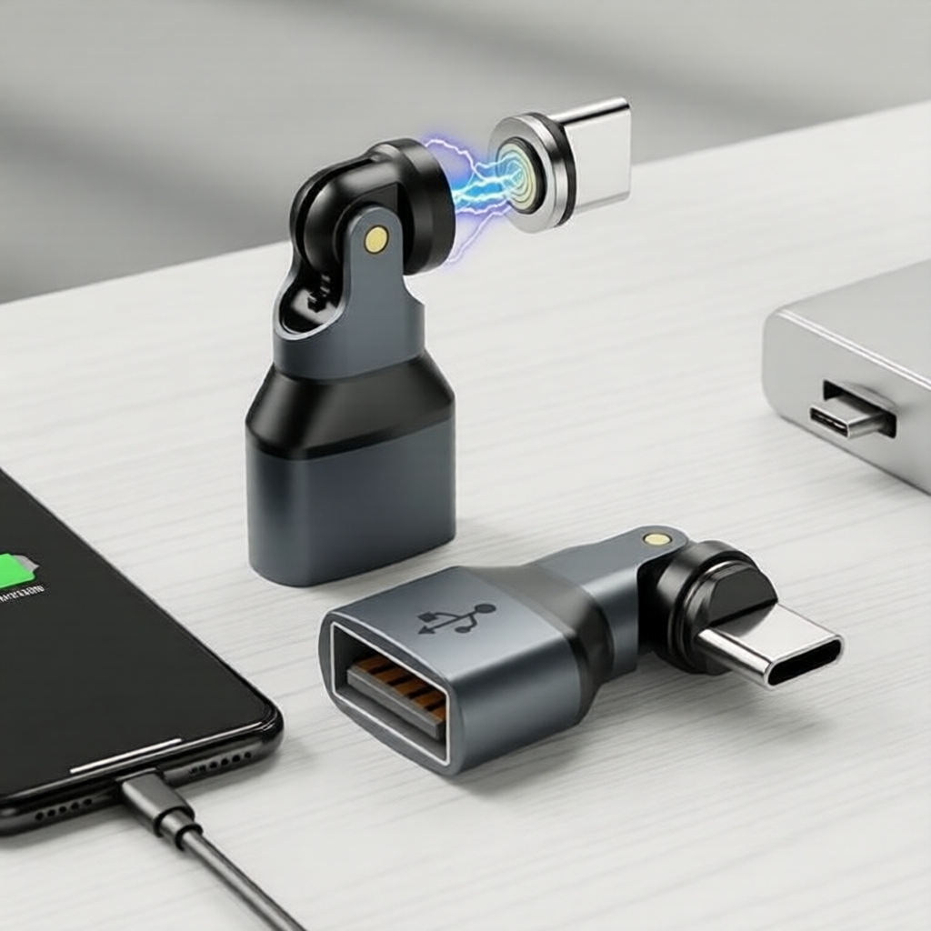 Adaptador Magnético Fonken USB-A Fêmea para Tipo-C Macho 540° Giratório 9-Pinos 3A OTG para Celular e Laptop