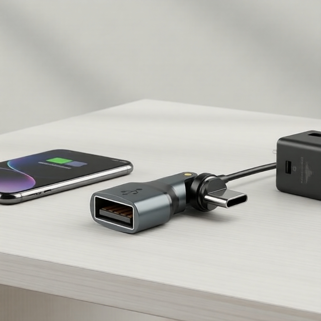 Fonken 540° Rotatível USB-A F para Tipo-C M Adaptador Magnético, 3A 9 pinos OTG para Telefones e Notebooks