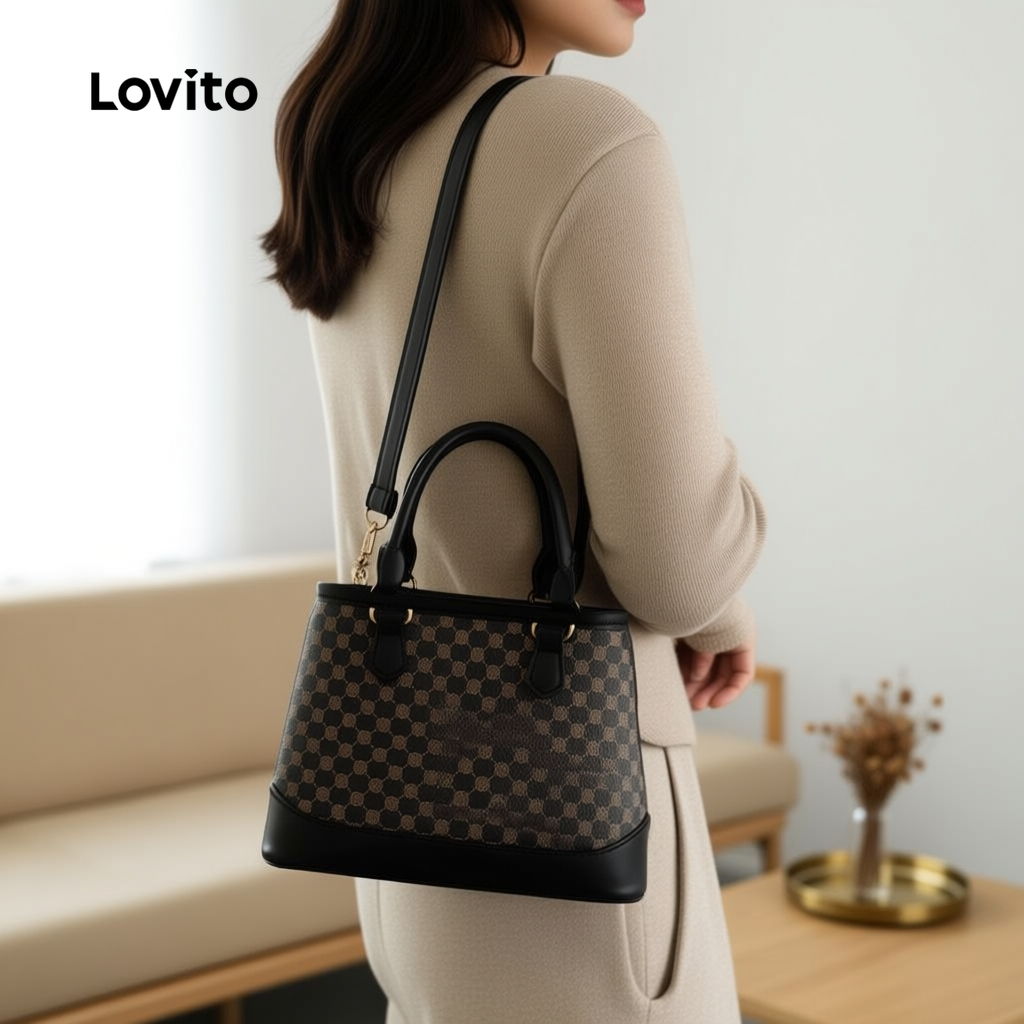 Lovito Refine Bolsa de Ombro Pequena Estampada Casual Retrô para Mulheres LFA98201 em Oferta na Shopee