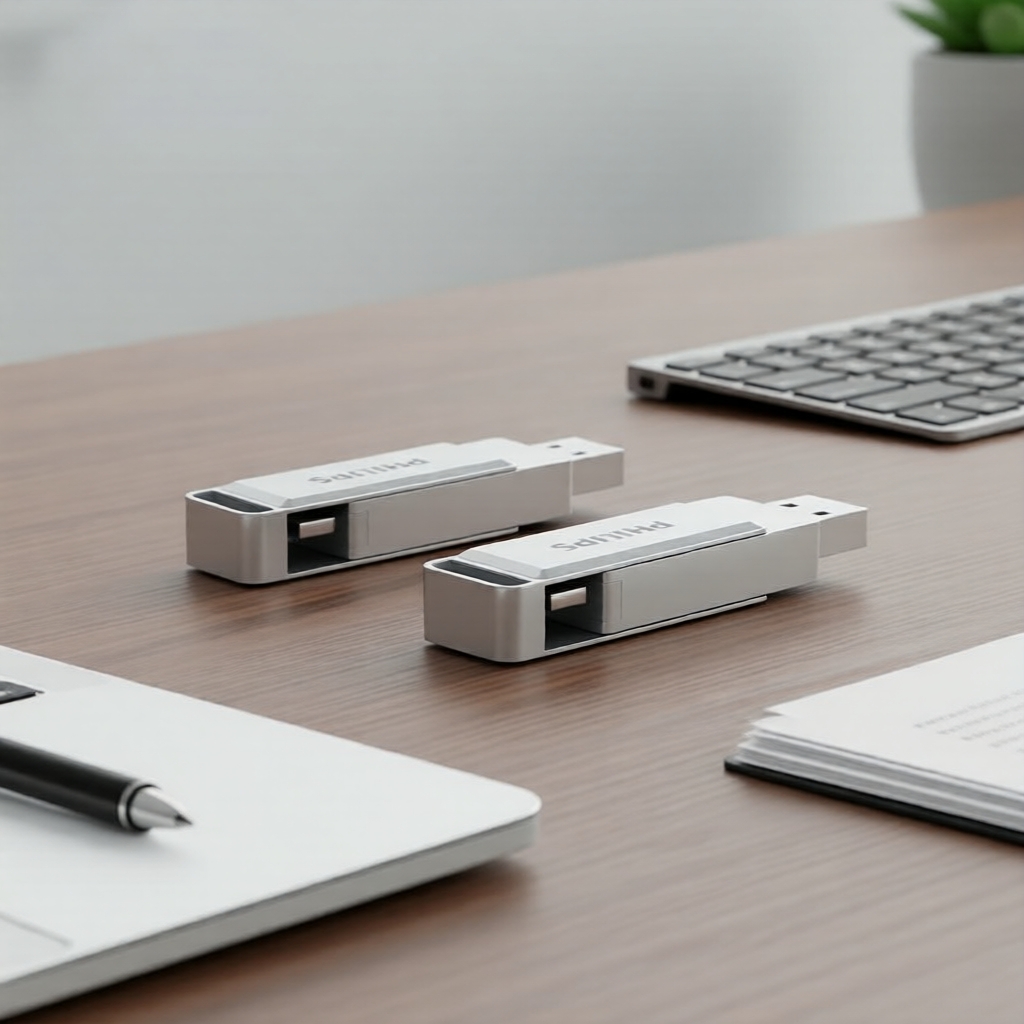 Philips Pen Drive 2 em 1 OTG USB-C USB-A, Memória Portátil de Prata-Cinza com Giro