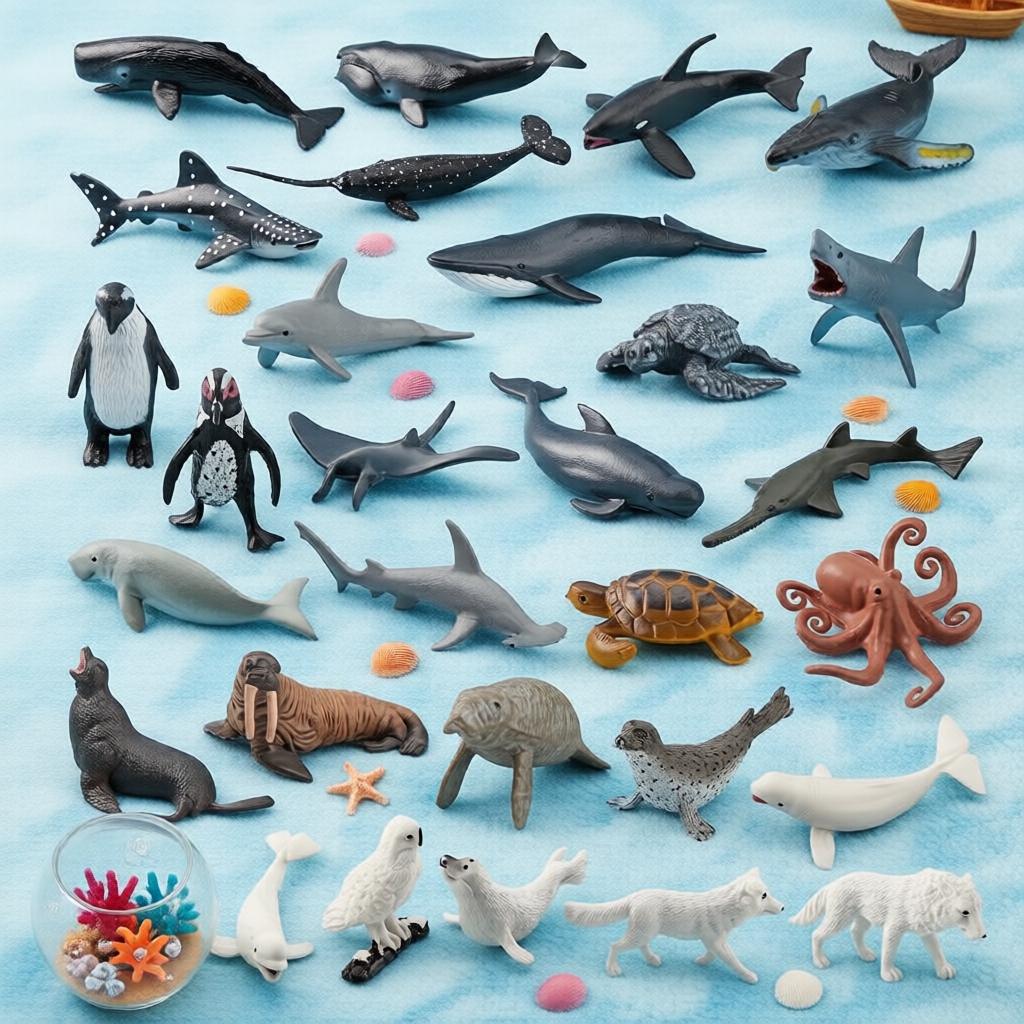 Conjunto Realista de Figuras de Animais Marinhos para o Aprendizado e Brincadeira Infantil