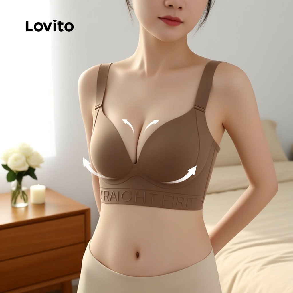 Lovito Sutiã Casual Copo 3D Antideslizante Ajustável Sem Arame Push Up Macio para Mulheres LNE121180 em Oferta na Shopee
