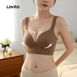 Lovito Casual Sutiã Copo 3D Antideslizante Ajustável Sem Arame Push Up Macio para Mulheres LNE121180